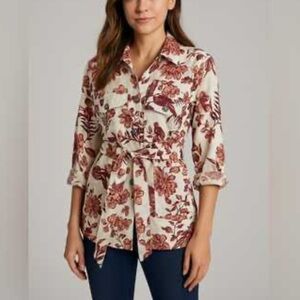 Rachel Zoe Floral Button Down Shirt - Cream and Red